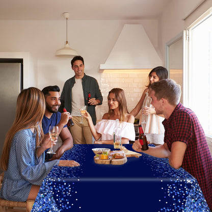 3pcs Blue Silver Tablecloths Denim and Diamonds Party Decorations Navy Blue and Silver Tablecloth Disposable Plastic Royal Blue Confetti Rectangle Table Cover for Birthday Wedding Party Decor Supplies