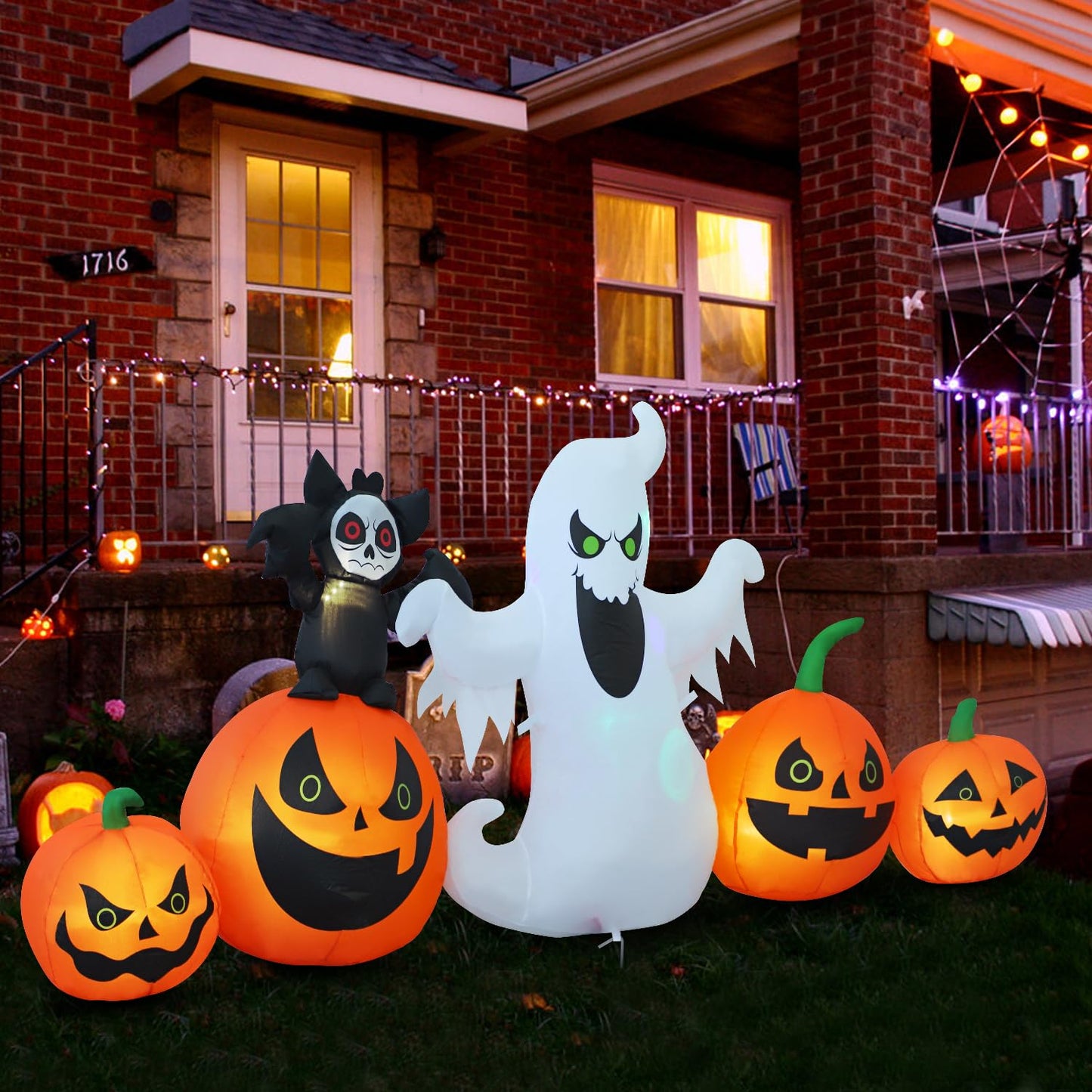 HZGDEJTG 8ft Bat Pumpkin Row Stand Halloween Inflatable Outdoor Decoration, Yard Decorations with LED Lights for Outdoor Lawn, Garden, Home Holiday Party