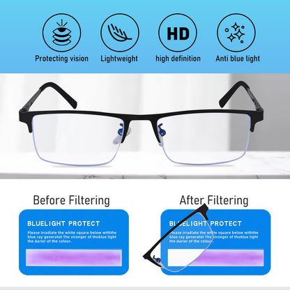Anourney Blue Light Blocking Glasses, Lightweight Metal Half Frame Computer Reading/Gaming/TV/Phones Glasses,Filter UV Ray/Computer Glare with Spring Hinge Eyeglasses(2PCS Black)