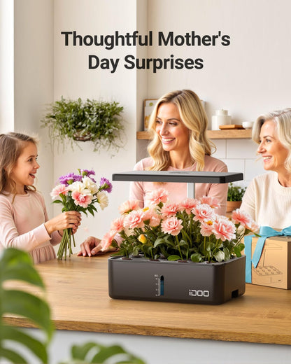 iDOO Hydroponics Growing System Kit 12Pods, Indoor Herb Garden System, with LED Grow Light, Built-in Fan, Auto-Timer, Adjustable Height Up to 11.3", for Home School, for Women