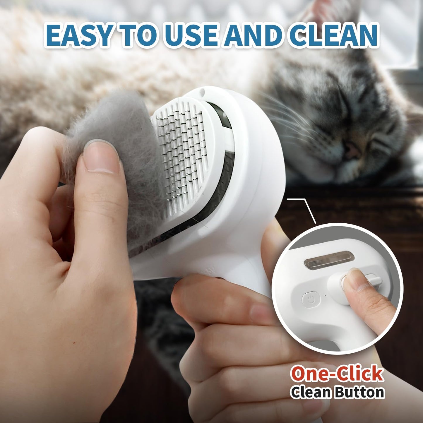 Herokitty 3 In 1 Self Cleaning Steamy Pet Brush - Anti-Static, Grooming Tool for Long and Short Hair Pets, Removes Loose Hair and Reduces Shedding, White