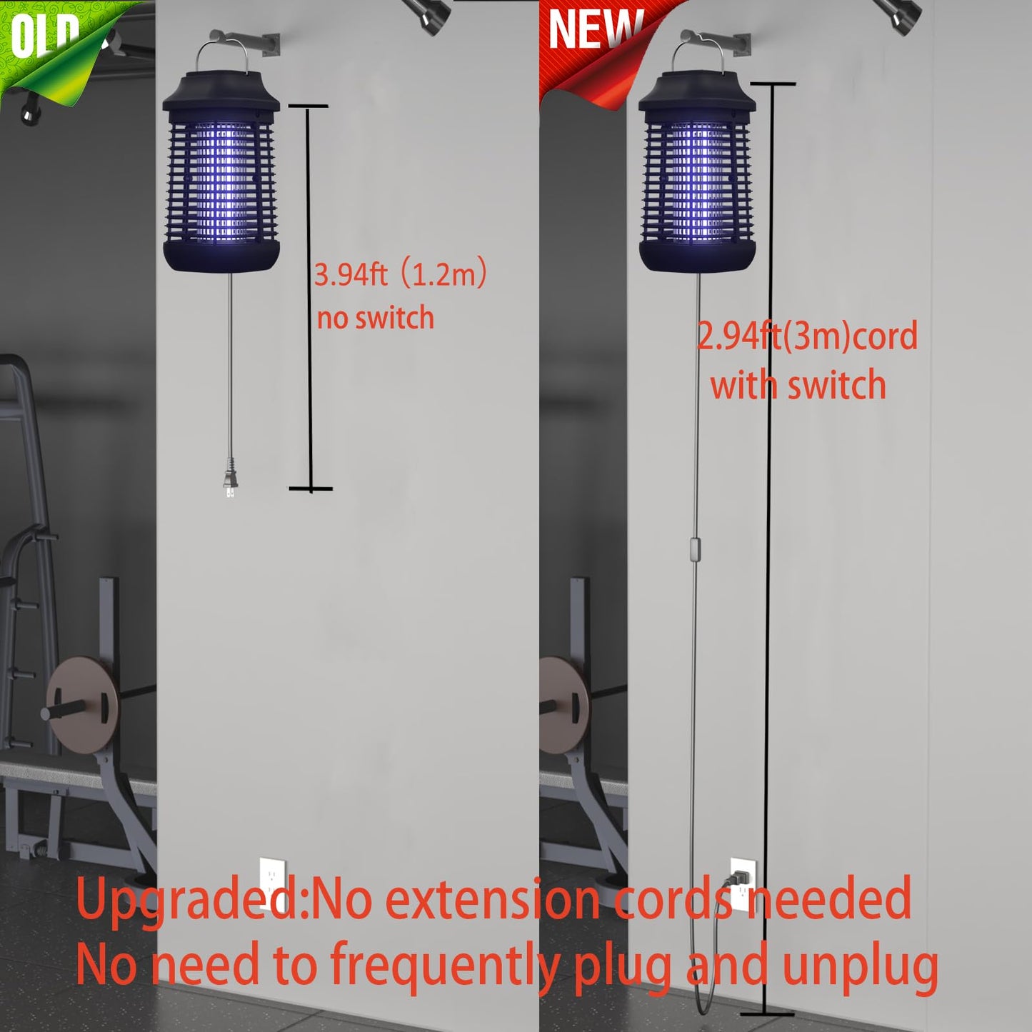 Bug Zapper for Outdoor and Indoor,3-Meter Power Cord with Switch Mosquito Zapper,Bug Zapper Outdoor for Home Backyard, Patio