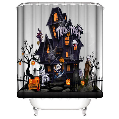 AZHM Halloween Shower Curtain Sets Haunted House Pumpkin Shower Curtains with 12 Hooks, Bathroom Decor Sets with Curtain and Rugs