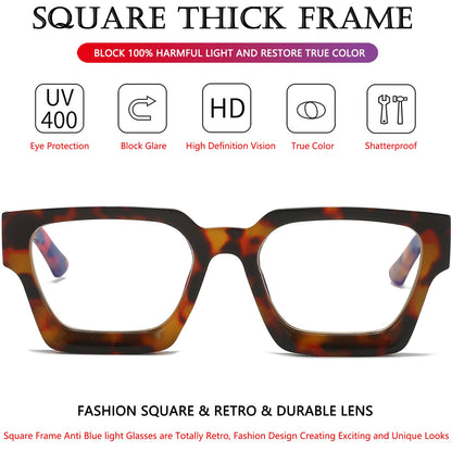 AIEYEZO Square Thick Frame Glasses for Women Men Fashion Blue Light Glasses Trendy Chic Computer Eyeglasses (Tortoise)