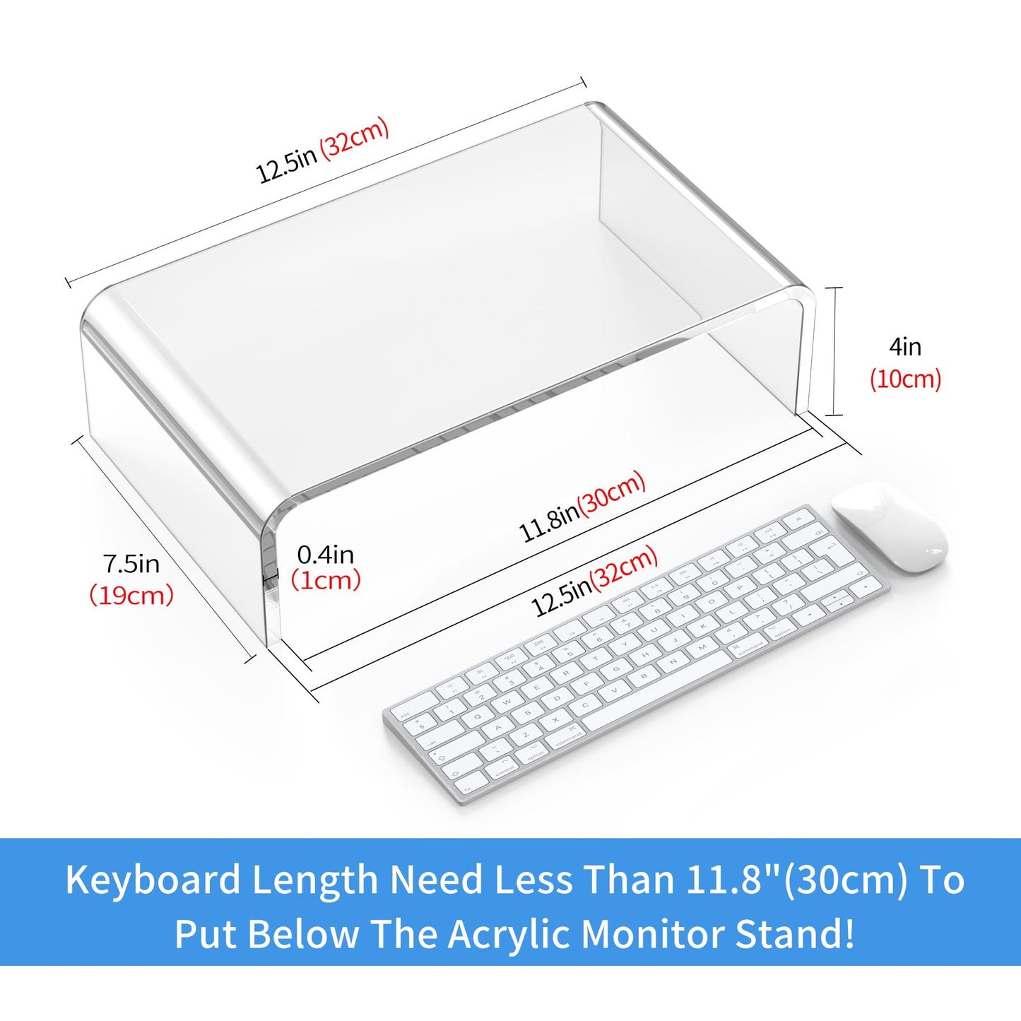 Beimu Acrylic Monitor & Laptop Stand Riser - Clear Computer & Laptop Stand for Desk - Compatible with iMac, MacBook & All Notebooks - White Aesthetic Decoration for Office & Home