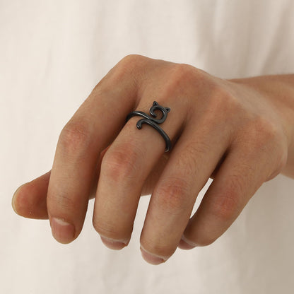 beautlace Cute Cat Adjustable Rings Black Gun Plated Lovely Cats Animals Open Ring Jewelry for Women KR0029K