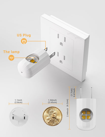 6 Pack Mini LED Night Light Plug in Wall - Dusk to Dawn Auto On/Off, 3000K Soft White (200 Lumen/20W Equivalent), 360° Adjustable Lighting for Bedroom, Bathroom, Stairs, Kids Room, Hallway