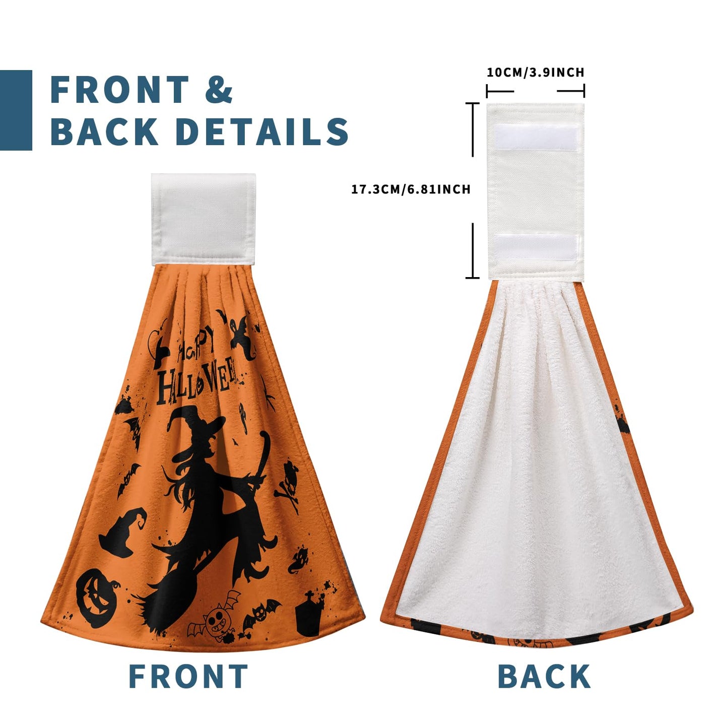 Happy Halloween Hanging Hand Towels Set of 2 for Bathroom Witch Castle Spider Web Kitchen Towels with Hanging Loop Orange and Black Holiday Dish Towel Soft Absorbent Fingertip Fast Dry Bath Towels