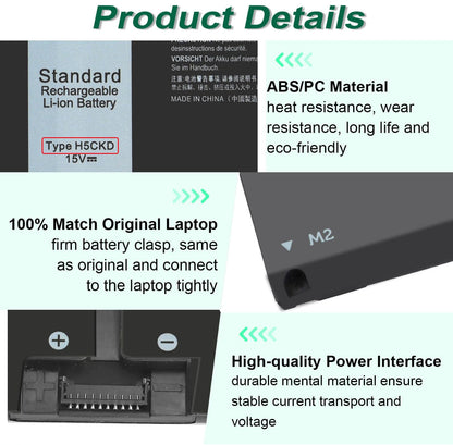 53Wh H5CKD 15V Battery Replacement for Dell Inspiron 5400 5406 7405 7300 7306 7500 7506 2-in-1 Silver 5300 5301 5401 5402 5408 5409 5501 5502 5508 5509 Series Latitude 3410 3510 Vostro 5300 5301 7T8CD