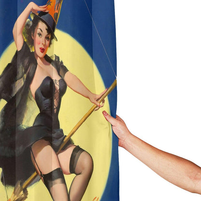 Bathroom Shower Curtain - Sexy Pin Up Girl I'm a Halloween Witch - Vintage Retro Pin Up Girls Body Art Work Canvas Painting Style Waterproof Polyester Fabric 66(w)x72(h) Rings Included