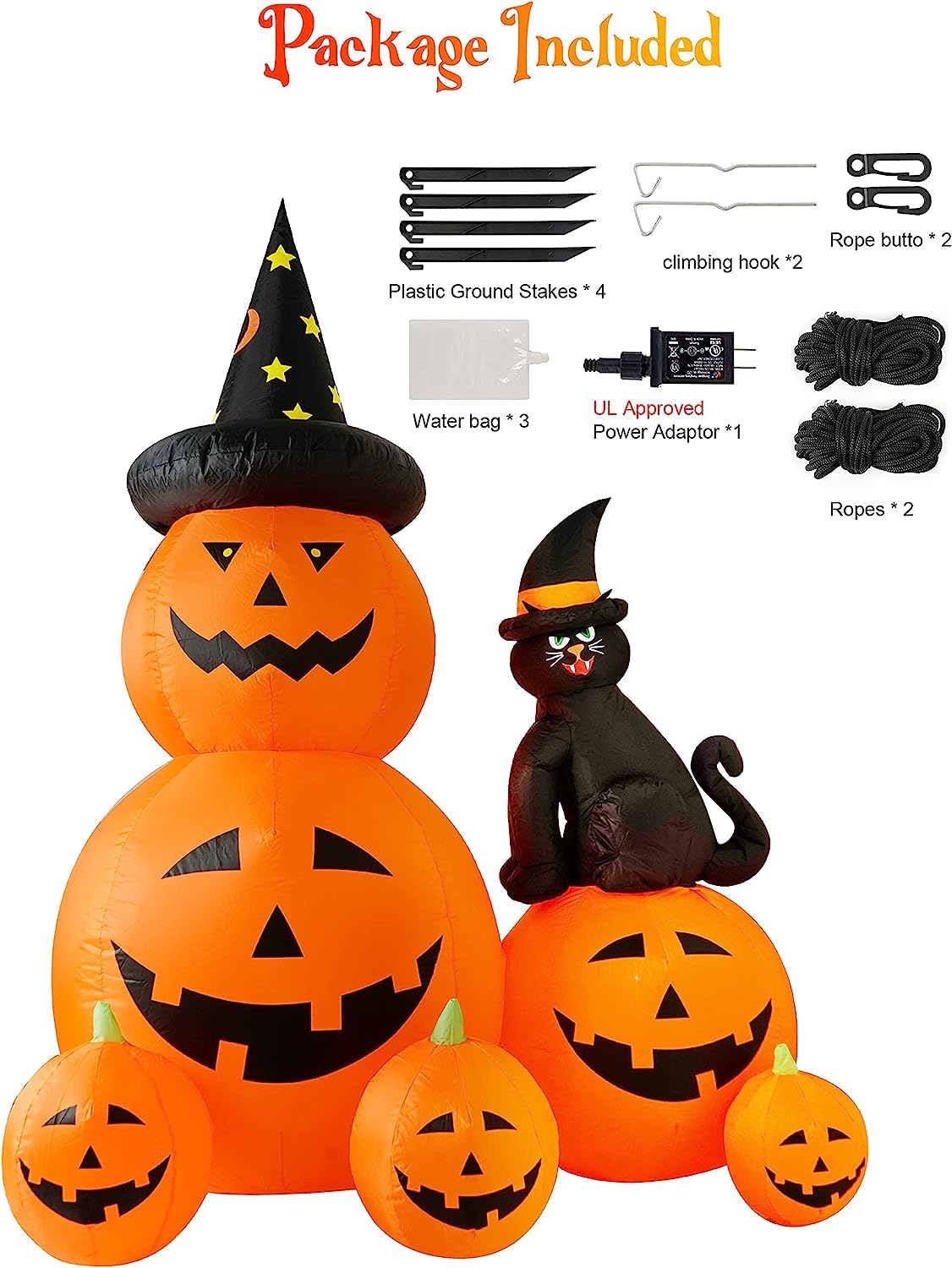 HOPOCO 6 FT Halloween Inflatable Decorations Spooky Ghost Pumpkin Lighted and Witch's Cat, Halloween Decorations Outdoor Inflatables Pumpkin Combo with Build-in LED Blow Up Inflatables for Yard Garden