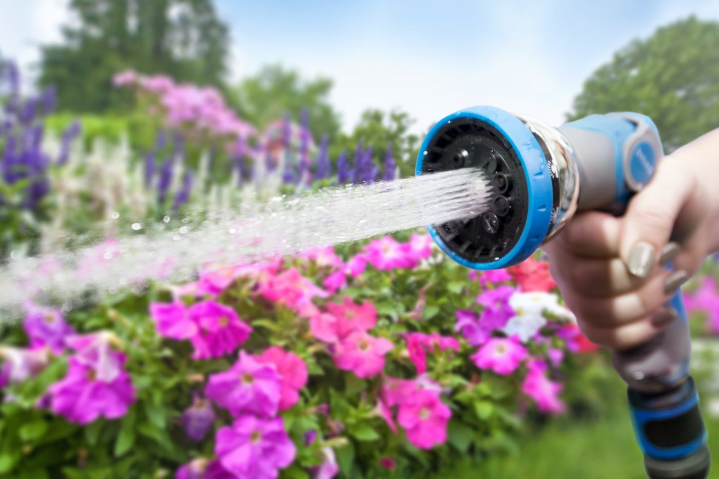INNAV8 Garden Hose Nozzle Sprayer Heavy Duty - Features 10 Spray Patterns, THUMB CONTROL On Off Valve for Easy Water Control - HIGH Pressure Nozzle for Hose Outdoor