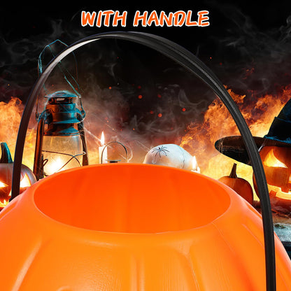 Amosfun 2Pcs Plastic Bucket Halloween Pumpkin Bucket Portable Pumpkin Candy Trick or Treat with Handle for Halloween Party Favor Supplies