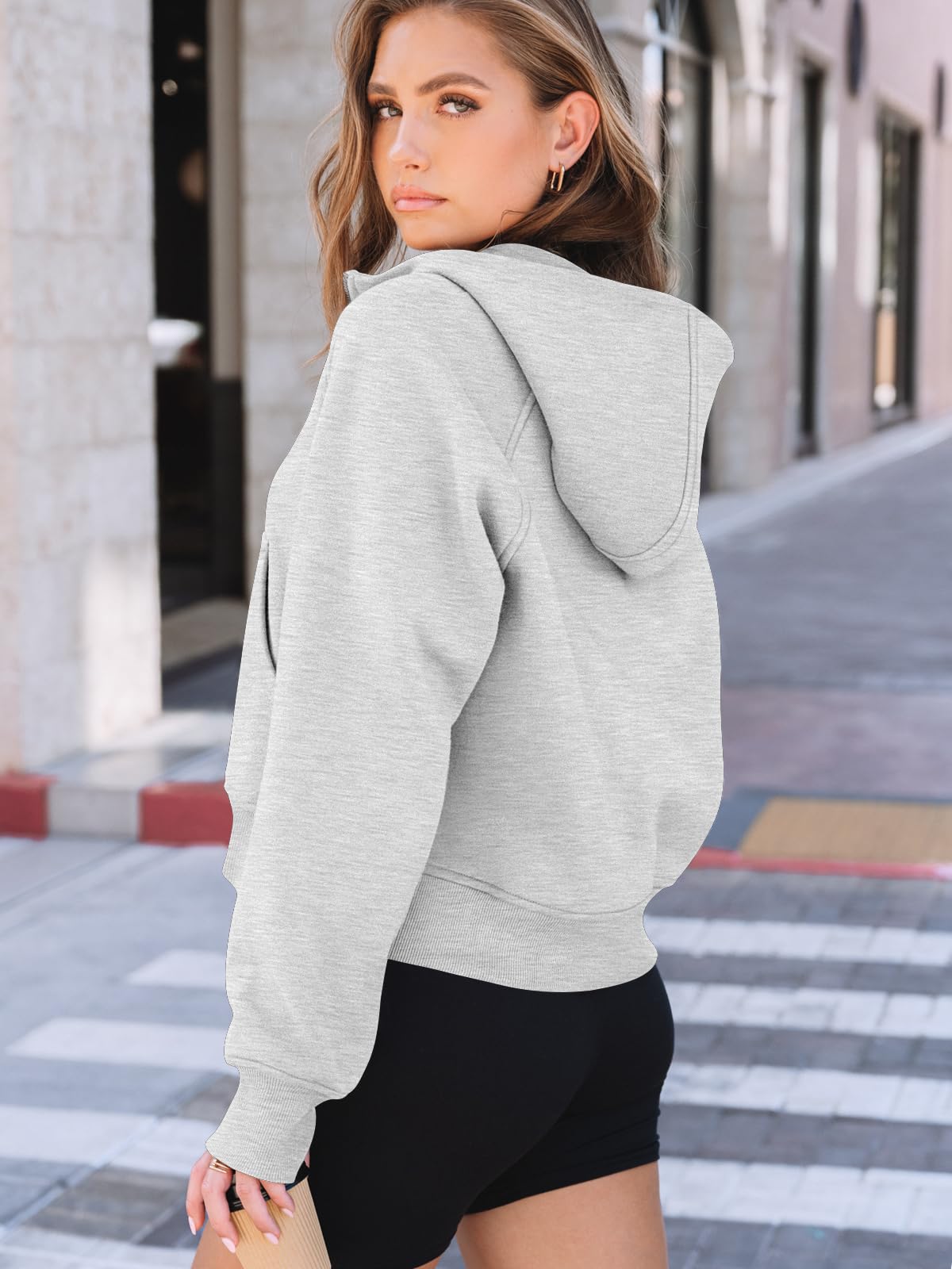 AUTOMET Womens Hoodies Half Zip Sweatshirts Fleece Jackets Tops Oversized Pullover Fall Outfits 2024 Winter Fashion Clothes Grey M