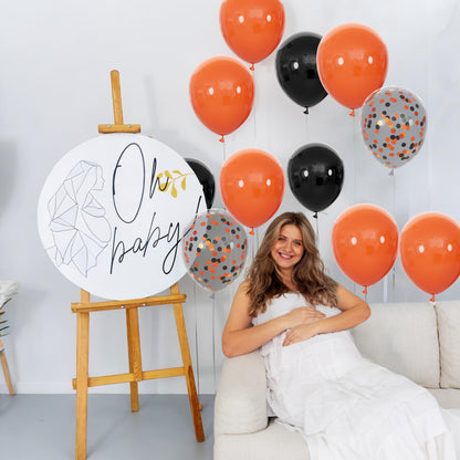 68Pcs Black and Orange Balloons, 12 inch Orange Black Latex Balloon Set with Confetti Ribbons Reusable, Fade-Resistant for Halloween, Graduation Spooky Party Decorations.
