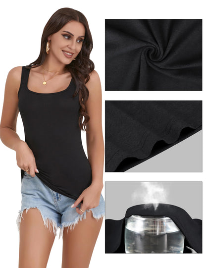 BQTQ 5 Pack Square Neck Tank Tops for Women Sleeveless Ladies Tank Tops with Square Neck Womens Undershirt Tank Tops, L