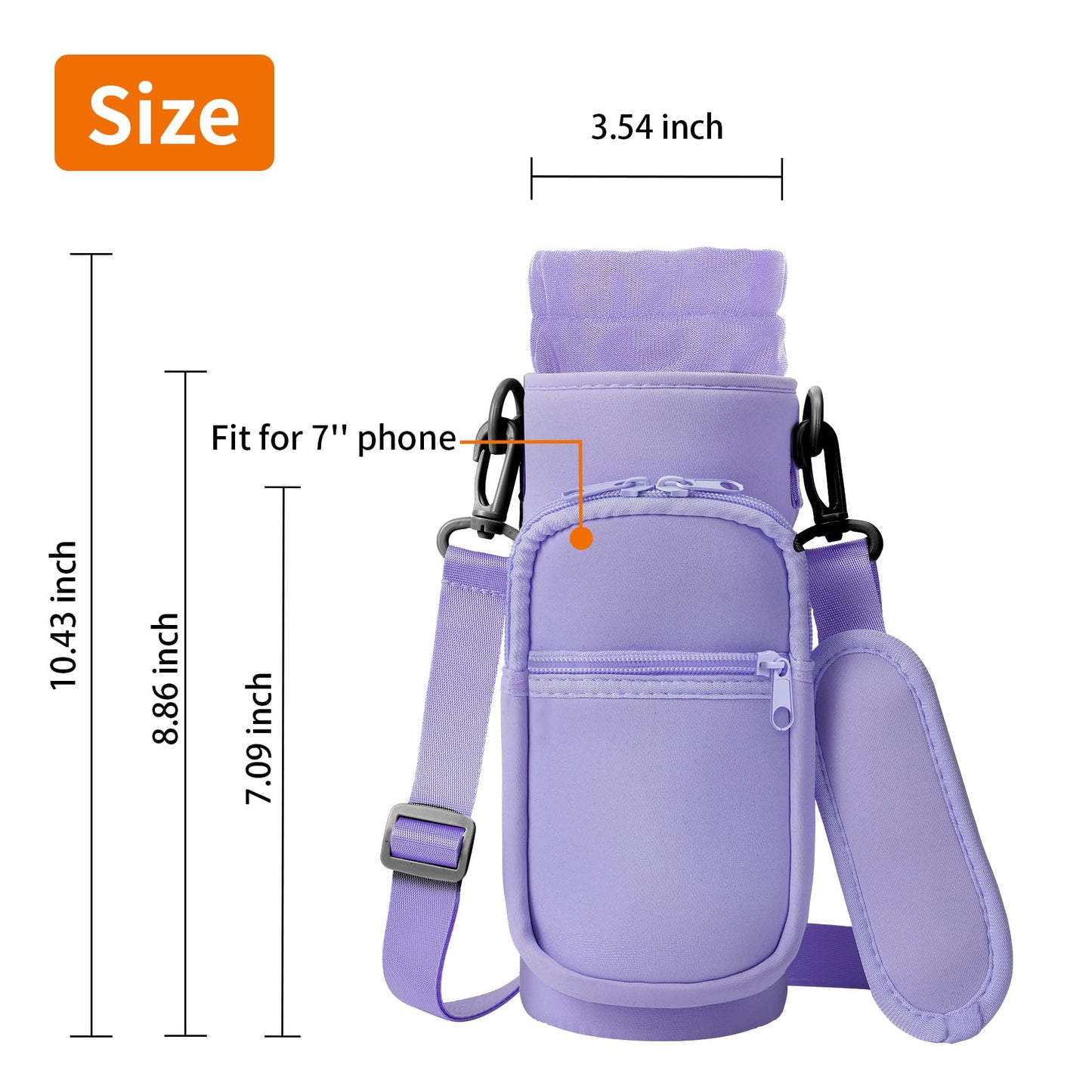 AceTreker 32/40/64/128 oz Neoprene Insulated Water Bottle Carrier Bag, Sport Bottle Sleeve Pouch Holder with Strap & Paracord Handle and 2 Pocket for Travelling, Hiking, Camping-Purple