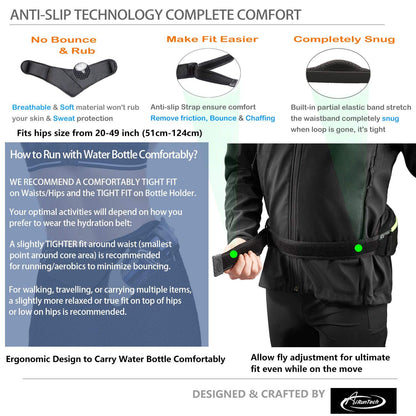 AiRunTech Running Hydration Belt with Water Bottle Holder,Hiking Fanny Pack for Phone and Wallet,Running Bag Runners Essentials Accessories Marathon Triathlon Walking Jogging Gear Gift