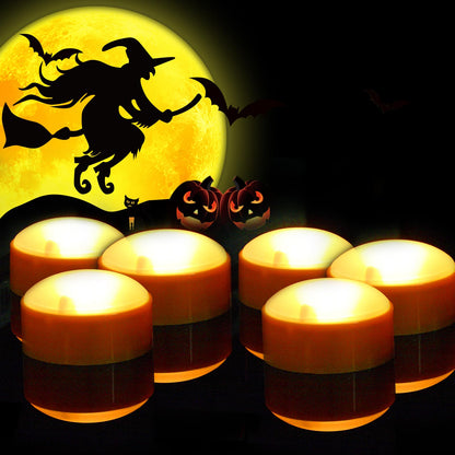 CANDLE CHOICE Halloween Pumpkin LED Lights with Remote and Timer Bright Flickering Battery Operated Jack-O-Lantern Electric Flameless Candles for Halloween Decorations Holiday Decor 6 Pack Orange