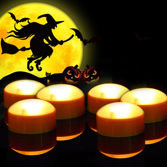 CANDLE CHOICE Halloween Pumpkin LED Lights with Remote and Timer Bright Flickering Battery Operated Jack-O-Lantern Electric Flameless Candles for Halloween Decorations Holiday Decor 6 Pack Orange