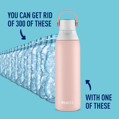 Brita Stainless Steel Premium Filtering Water Bottle, BPA-Free, Reusable, Insulated, Replaces 300 Plastic Water Bottles, Filter Lasts 2 Months or 40 Gallons, Includes 1 Filter, Rose - 20 oz
