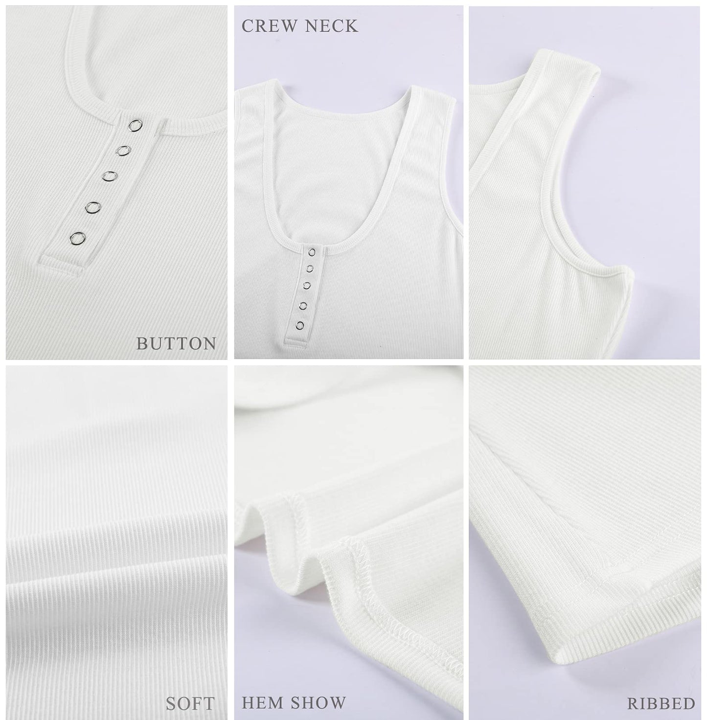 BTFBM Women's Summer Ribbed Tank Tops Crew Neck Button Down Slim Fit Basic Sleeveless Tunic Blouse Casual Henley Shirts(White, Large)
