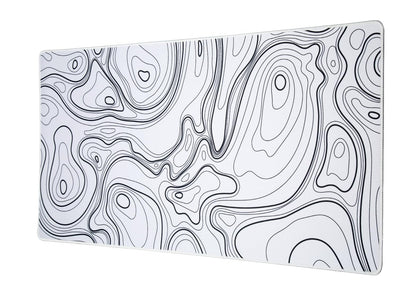 Black and White Large Gaming Mousepad - Extended Contour Topography Mouse Mat for Home and Office,Laptop Keyboard Mat with Non-Slip Rubber Base, Stitched Edges (35.43x15.75 x0.12, Not Waterproof)