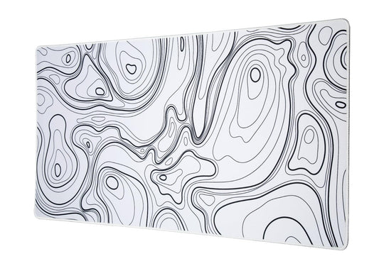 Black and White Large Gaming Mousepad - Extended Contour Topography Mouse Mat for Home and Office,Laptop Keyboard Mat with Non-Slip Rubber Base, Stitched Edges (35.43x15.75 x0.12, Not Waterproof)