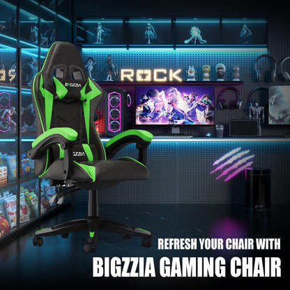 Bigzzia Gaming Chair, Ergonomic Video Game Chairs with Pillow and Lumbar Support, Racing Style Height Adjustable Computer Chair with 360°-Swivel Seat for Adults and Teens