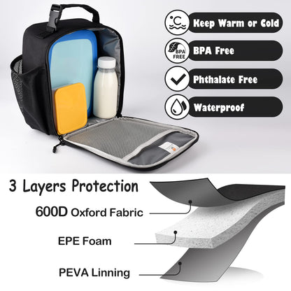 CaCTOUR Lunch Box for Men Women Adult,Premium Insulated Lunch Bag,Portable Small LunchBox for School Work Picnic (Black)