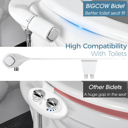 BIGCOW Ultra-Slim Bidet Attachment for Toilet - Dual Nozzle (Frontal & Rear Wash) with Adjustable Cold Water Pressure and Stainless Steel Inlet - Hygienic Solution for Fresh Cleanliness