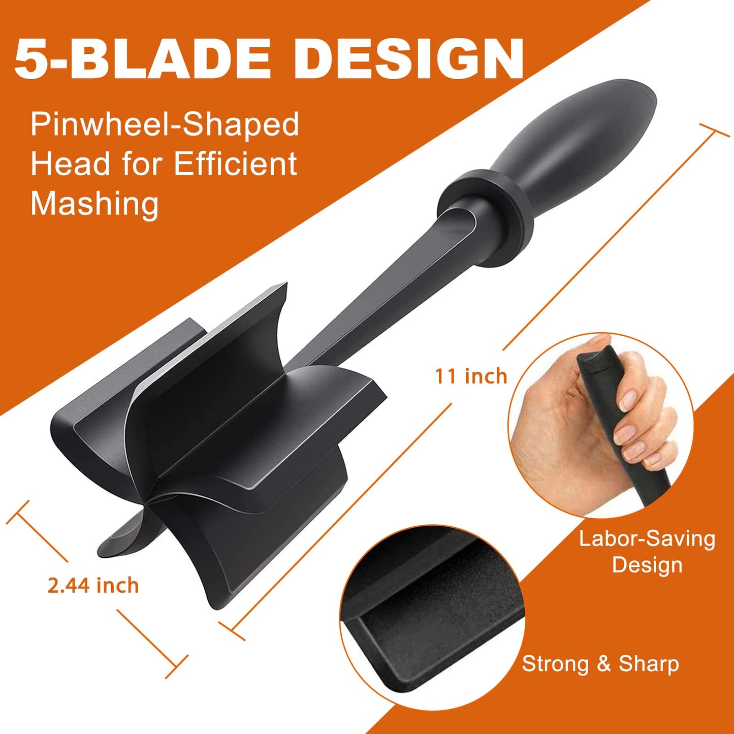 Heat Resistant Hamburger Masher - 5 Curve Blade Meat Masher for Hamburger, Mix and Chop Kitchen Tool