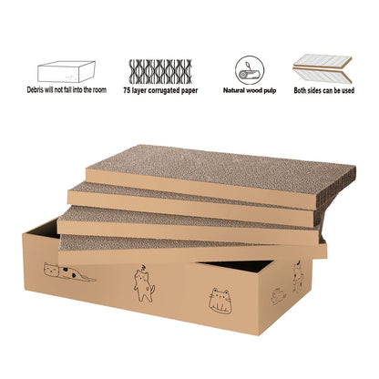 4 Packs in 1 Cat Scratch Pad with Box, Cat Scratcher Cardboard,Reversible,Durable Recyclable Cardboard, Suitable for Cats to Rest, Grind Claws and Play with Scratch Box