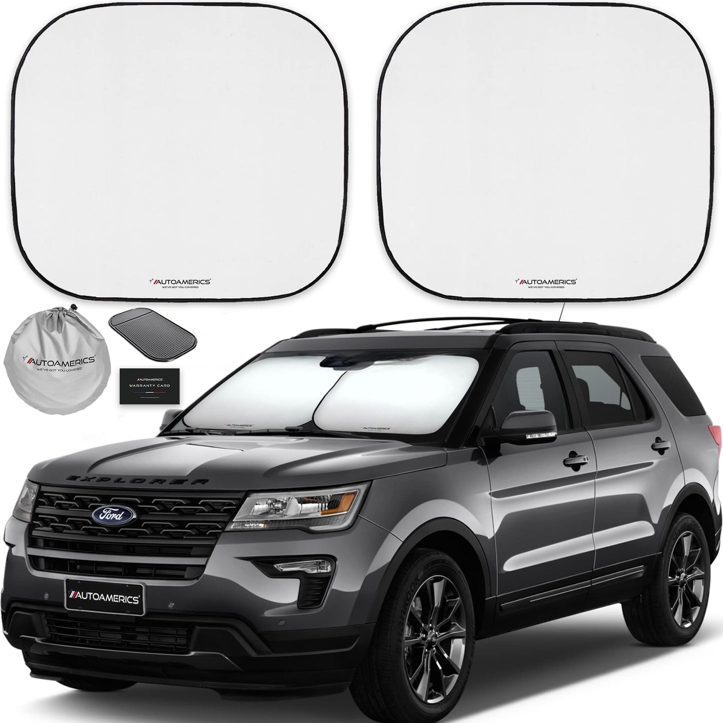 Autoamerics Windshield Sun Shade 2-Piece Foldable Car Front Window Sunshade for Most Sedans SUV Truck - Auto Sun Blocker Visor Protector Blocks Max UV Rays and Keeps Your Vehicle Cool - Medium Fit