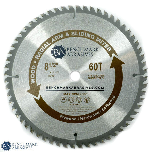 Benchmark Abrasives TCT 8 1/2 Inch Circular Saw Blade, Tungsten Carbide Tipped for Cutting, Plywood, Hardwood, Wood Carving, MDF Panel - Small Circular Saw Wood Cutting Tool - (8-1/2", 60 Tooth)