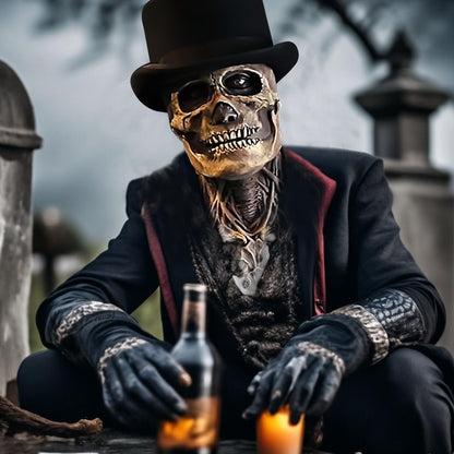 AUSTUFF Halloween Skull Mask,Scary Full Head Horror Mask with Movable Jaw, Scary Realistic Latex Helmet Cosplay Party Props (a mask and a hat)