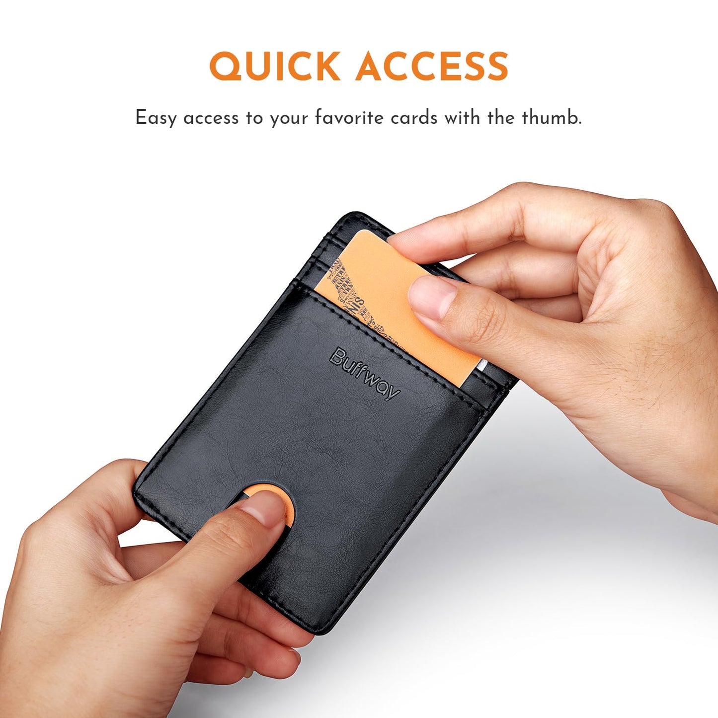 Buffway Mens Slim Wallet, Minimalist Thin Front Pocket Leather Credit Card Holder with RFID Blocking for Work Travel - Seattle Black
