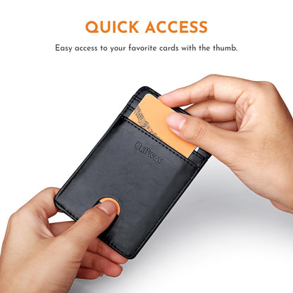 Buffway Mens Slim Wallet, Minimalist Thin Front Pocket Leather Credit Card Holder with RFID Blocking for Work Travel - Seattle Black