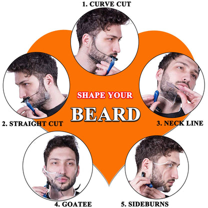 Beard Shaping Styling and Haircut Tools for Men - Perfect for Hairline Line-up, Edging - Stencil/Template for Trimming, Mustache, Goatee, Neckline, Great Gift