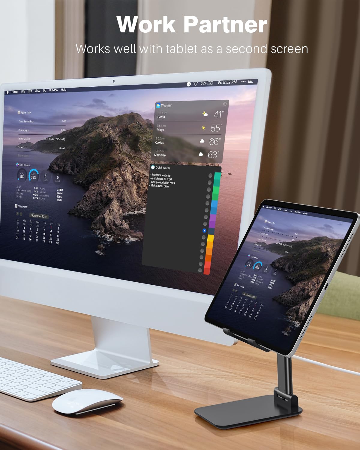 Anozer Tablet Stand Foldable & Adjustable, Portable Monitor Stand 5.55*3.94" Wide, Fit for iPad Holder Stand Compatible with iPad Pro 11, 12.9/iPad 10.9 10th; Surface Pro; Portable Monitor 4.7-15.6"