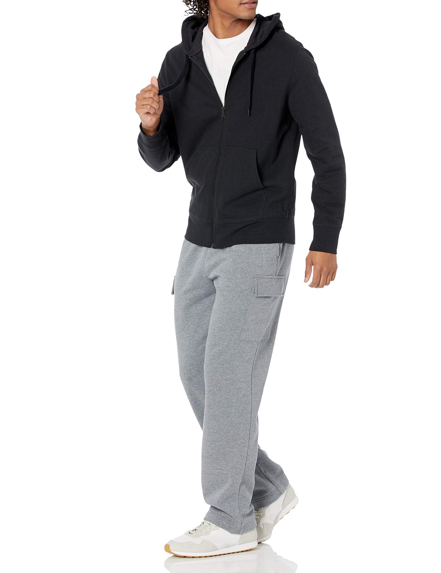 Amazon Essentials Men's Lightweight French Terry Full-Zip Hoodie with Comfortable Fit, Black, Large