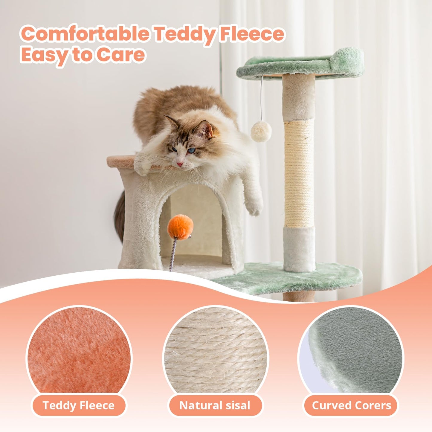 HYABi 63-inch Cat Tree for Large Cats, Multi-Level Flower Tower with Condo, Sisal Scratching Posts & Toy Balls, Sturdy & Safe Indoor Playhouse