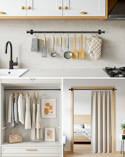 2Pack Tension Rod 24-48Inch Black Curtain Rods for Windows Spring Adjustable Curtain Rods no Drilling Tension Curtain Rods for Window,Doorway,Closets