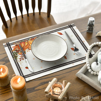 Artoid Mode Pumpkins Mushrooms Leaves Placemat for Dining Table, 12 x 18 Inch Fall Autumn Harvest Holiday Rustic Vintage Washable Table Mat Set of 4