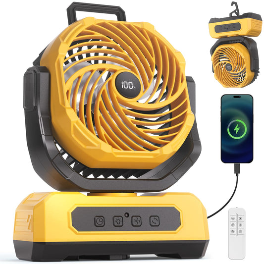 30000mAh Portable Camping Fan with RGB Lantern, Rechargeable Battery Powered Oscillating with 4 Wind Speeds LED Display, Remote Control Timer Tent Beach Cordless USB Fans for Travel Home Outdoor