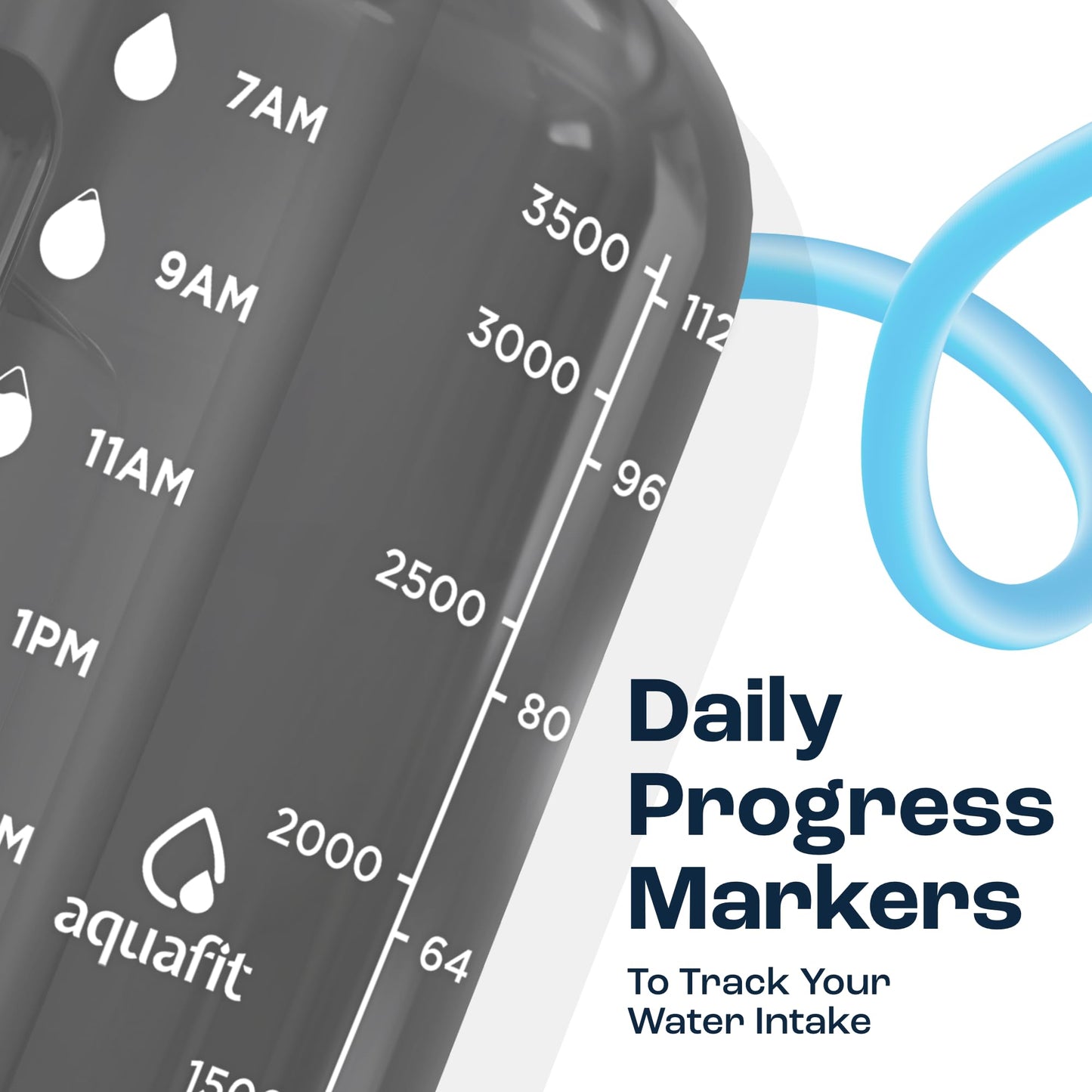 AQUAFIT 1 Gallon Water Jug with Time Marker - BPA Free 128 oz Gym Water Bottle with Straw, Handle, Gray