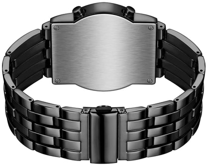 Binary Matrix Blue LED Digital Watch Mens Classic Creative Fashion Black Plated Wrist Watches (Black Red)