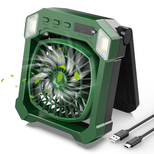 Camping Fan Battery Powered & Solar Powered, Portable Solar Fan 10000mAh Rechargeable Outdoor Fans with Light, Quiet Cordless Fans for Tent, RV, Emergency, Hiking, Power Outage, Desk, Survival Kit