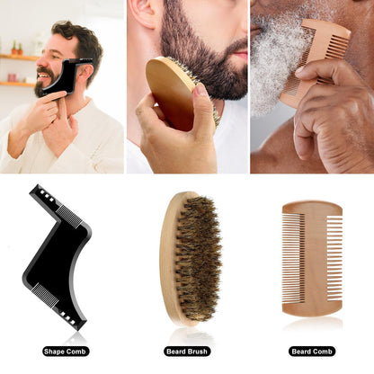 Beard Kit Gifts for Men, Father's Day Birthday Gifts for Men Dad Him, Grooming & Trimming Tool Complete Set, Beard Care Kit with 2 Beard Growth Oil/Balm/Brush/Comb/Shaving Soap/Cup&Storage Bag