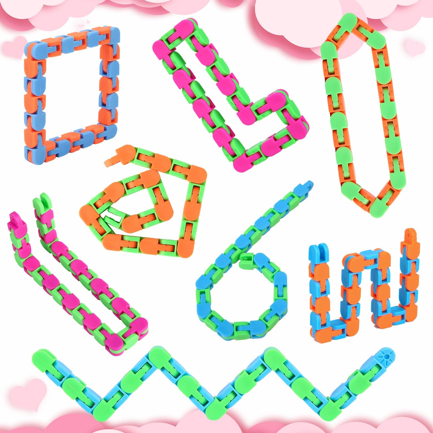 8Pcs Fidgets Wacky Tracks Fidget Toys for Kids Classroom Students Gifts School Prizes Stocking Stuffers Sensory Autism Snap Fidget Click Snake Toys for Adults Travel Stress Relief ADHD